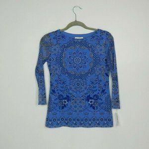 Charter Club PP 2P Top Blue Sheer Sleeve